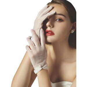 Women's White Evening Pearl Short Gloves Wedding Dance Party Tea Accessories